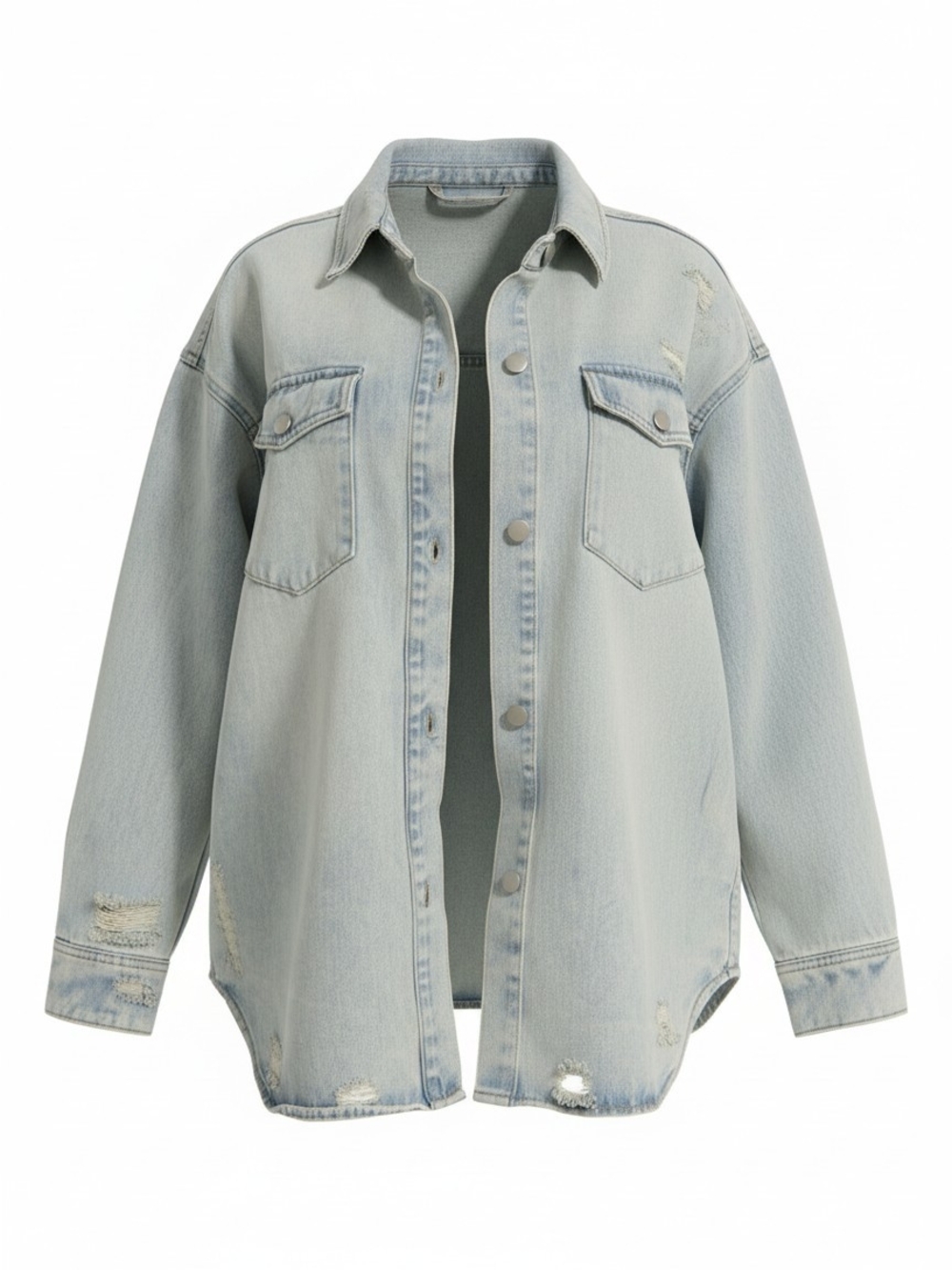 Fashion Nova Light Wash Distressed Denim Shacket/ Pants Set